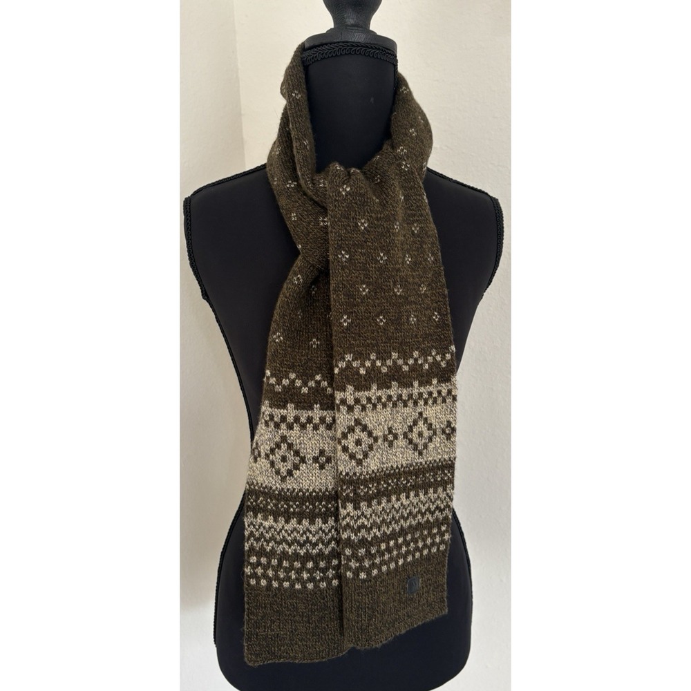 ThirtyTwo Snowboarding Scarf Fair Isle Olive‎ Green Wool Blend Scandi Ski Lodge
